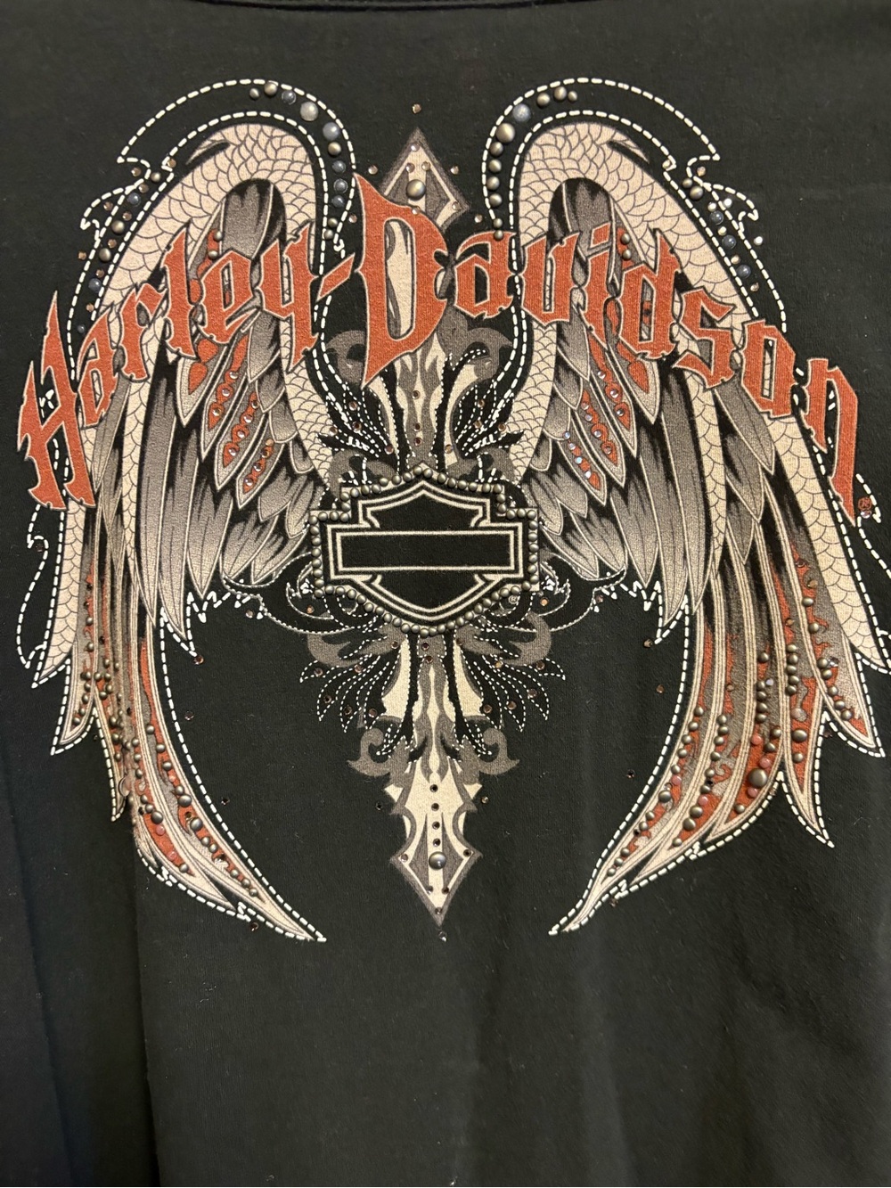 Plus Size| Harley-Davidson Black long sleeve|Orange and Silver Winged Graphic